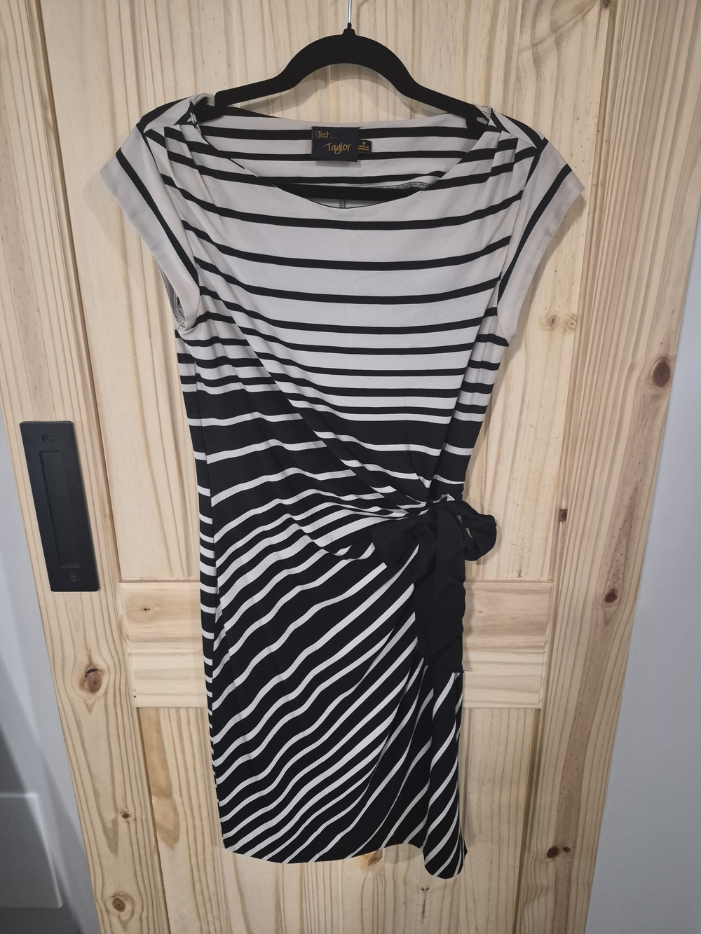 Taylor Black and Tan Striped Tie-Waist Midi Dress